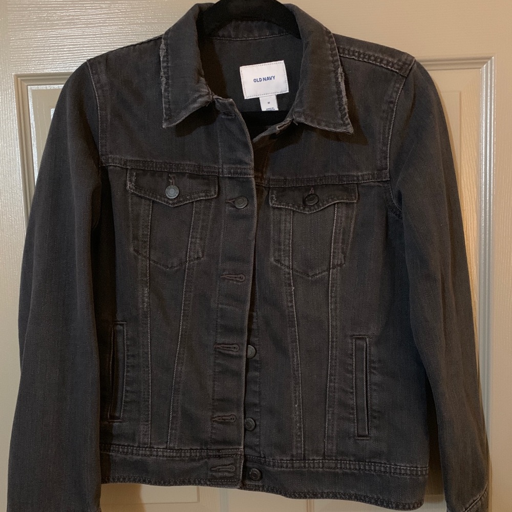 Old Navy Black Denim Jacket Distressed Stretch